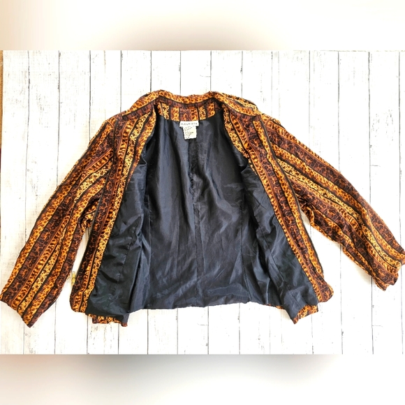 Vintage RARE Melrose Striped Animal Safari Print Zip up Blazer Jacket Leopard - Picture 4 of 10
